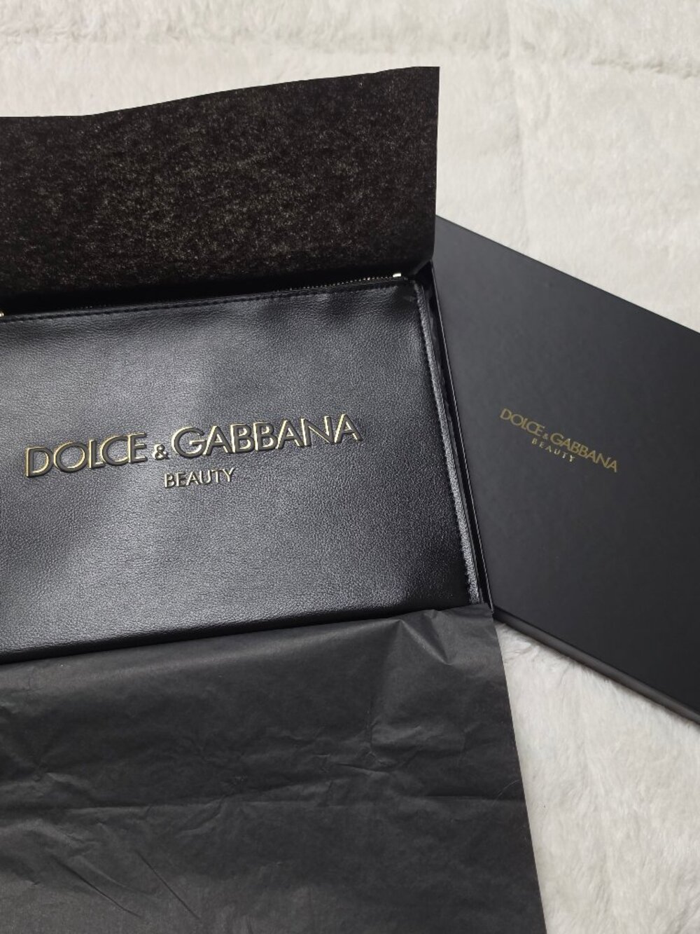 Dolce & Gabbana Beauty Black Logo Flat Cosmetic Makeup Pouch Bag New Boxed